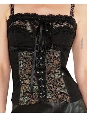 Tripp NYC Daang Goodman Rare Lace Up Corset Top Lace Black Floral S